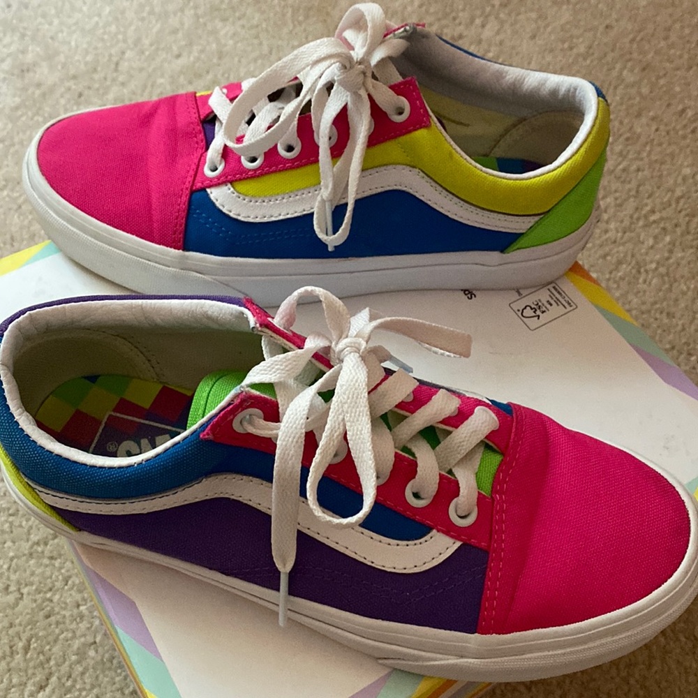 Vans old Skool Neon Color-Block Skate Shoe-pink/purple /yellow.